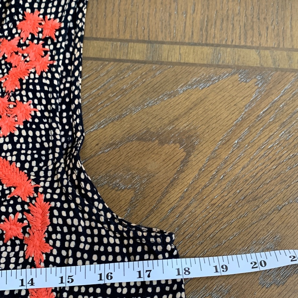THML Sleeveless Black Blouse with Orange Embroidered Flowers & Cream Dots - Picture 12 of 15